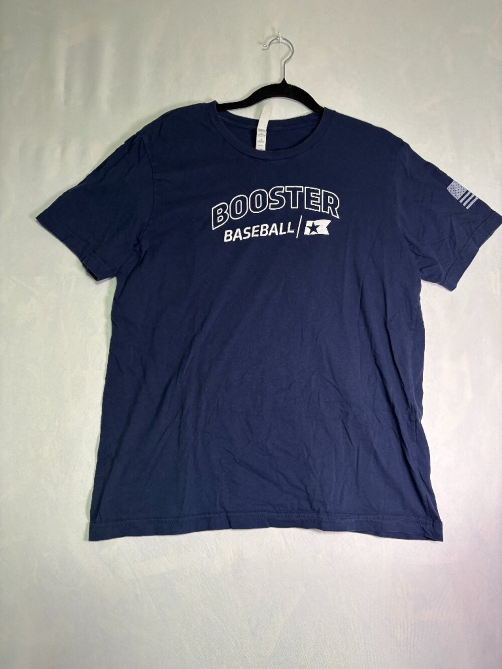 Booster Baseball Navy Blue Graphic T-Shirt Large USA Flag Athletic Tee